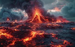 Erupting Volcanoes in the Ocean During a Dramatic Sunset photo