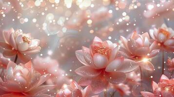 Pink Lotus Flowers Blooming in Sunlight With Sparkling Background photo