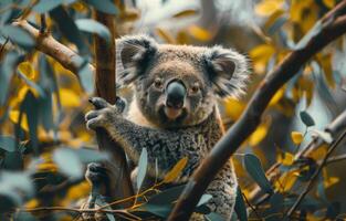 Koala Bear Climbing a Eucalyptus Tree in Australia During Daytime photo