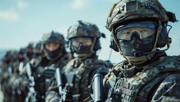 Armed Soldiers Standing in Formation on a Sunny Day photo