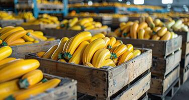 Fresh Yellow Summer Squash in Wooden Crates at a Market photo