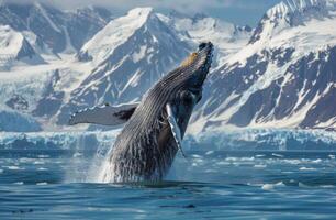 Humpback Whale Breaching in a Glacial Bay photo