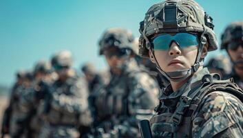 Armed Soldiers Standing in Formation on a Sunny Day photo