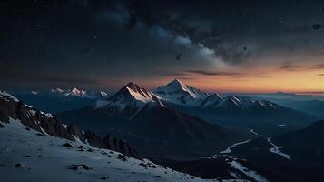 a tranquil mountain landscape unfolds, surrounded by the echoing silence of the void, background photo