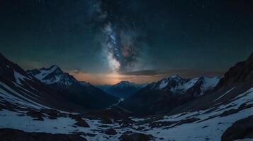 a tranquil mountain landscape unfolds, surrounded by the echoing silence of the void, background photo