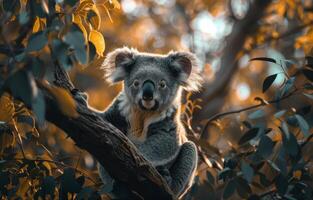 Koala Sitting In A Tree In An Australian Forest photo