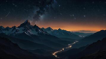 a tranquil mountain landscape unfolds, surrounded by the echoing silence of the void, background photo