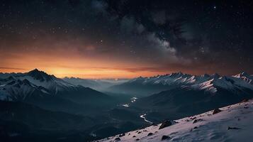 a tranquil mountain landscape unfolds, surrounded by the echoing silence of the void, background photo