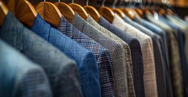 Row of Hangers With Various Mens Suits and Jackets in a Retail Store photo