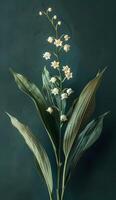 Delicate Lily Of The Valley Flowers Blooming Against A Green Background photo