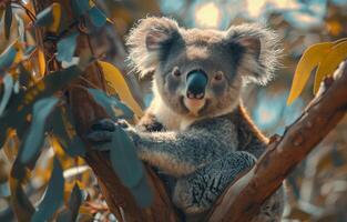 Koala Sitting In A Tree In An Australian Forest photo