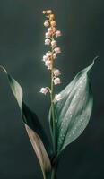 Delicate Lily Of The Valley Flowers Blooming Against A Green Background photo