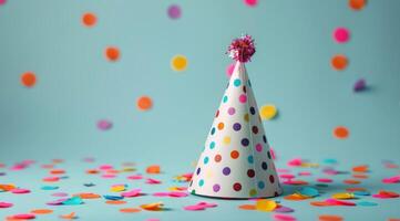 Colorful Confetti Falling Around a Polka Dot Party Hat photo