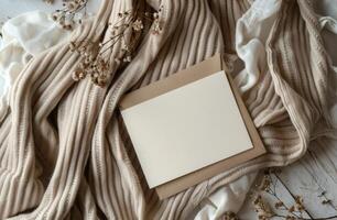White Envelope on Beige Fabric With Dried Flowers photo