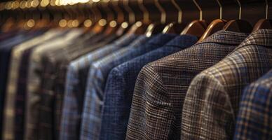Row of Hangers With Various Mens Suits and Jackets in a Retail Store photo