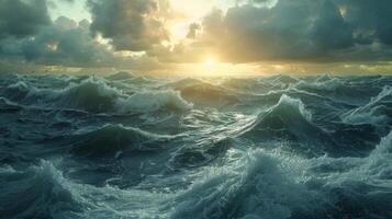 Stormy Ocean Waves at Sunset photo