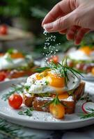 Poached Egg and Avocado Toast With Salt Sprinkle photo