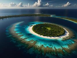 tropical island with glowing lagoons beautiful composition, super sharp, crisp, clear, true to life photo