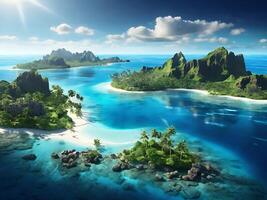 tropical island with glowing lagoons beautiful composition, super sharp, crisp, clear, true to life photo