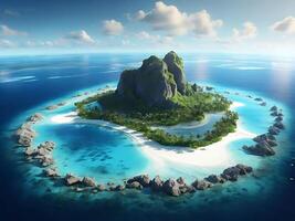 tropical island with glowing lagoons beautiful composition, super sharp, crisp, clear, true to life photo