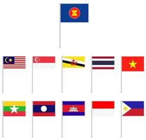 Flag of ASEAN and membership with flagpole isolated on white background. vector