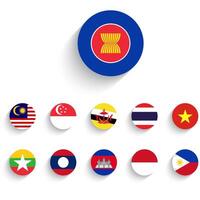 ASEAN and membership flags isolated on white background. vector