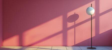 Modern Floor Lamp Casting Shadows on Pink Wall in Interior Design photo