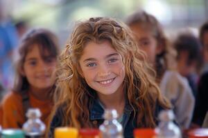 Young Students Engaging in a Science Experiment With Colorful Liquids in a Classroom Setting photo