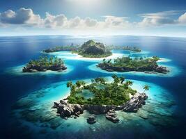 tropical island with glowing lagoons beautiful composition, super sharp, crisp, clear, true to life photo