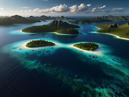 tropical island with glowing lagoons beautiful composition, super sharp, crisp, clear, true to life photo