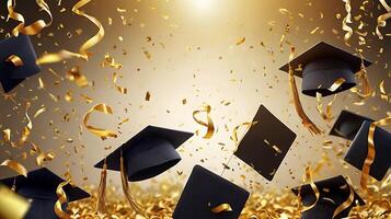 Ultra High-resolution Graduation party invitation realistic composition with flying Golden balloons photo