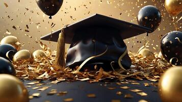 Ultra High-resolution Graduation party invitation realistic composition with flying Golden balloons photo