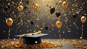 ultra alta resolución graduación fiesta invitación realista composición con volador dorado globos foto