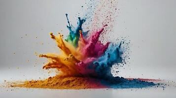 ultra hd 8k multi sharp rainbow color powder splashes on black background photo