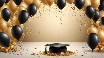 Ultra High-resolution Graduation party invitation realistic composition with flying Golden balloons photo