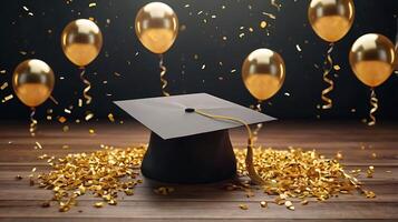 ultra alta resolución graduación fiesta invitación realista composición con volador dorado globos foto