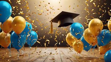 ultra alta resolución graduación fiesta invitación realista composición con volador dorado globos foto