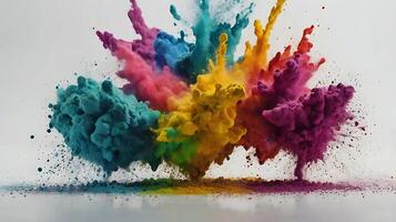 ultra hd 8k multi sharp rainbow color powder splashes on black background photo