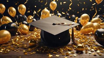 Ultra High-resolution Graduation party invitation realistic composition with flying Golden balloons photo