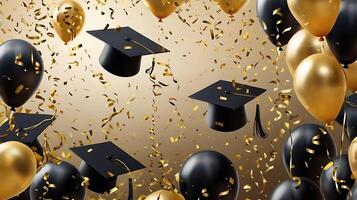 Ultra High-resolution Graduation party invitation realistic composition with flying Golden balloons photo
