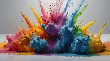 ultra hd 8k multi sharp rainbow color powder splashes on black background photo