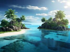 tropical island with glowing lagoons beautiful composition, super sharp, crisp, clear, true to life photo
