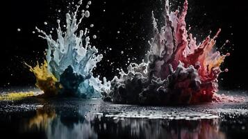 ultra hd 8k multi sharp rainbow color powder splashes on black background photo