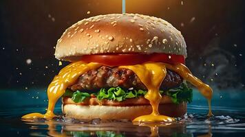 Ultra, realistic photo close-up of 8k High definition resolution, spicy dragon burger with fries
