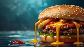 Ultra, realistic photo close-up of 8k High definition resolution, spicy dragon burger with fries
