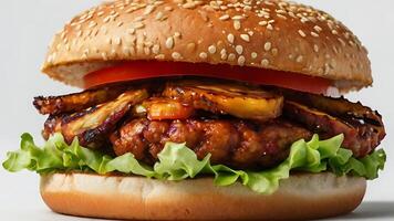 Ultra, realistic photo close-up of 8k High definition resolution, spicy dragon burger with fries