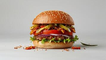 Ultra, realistic photo close-up of 8k High definition resolution, spicy dragon burger with fries