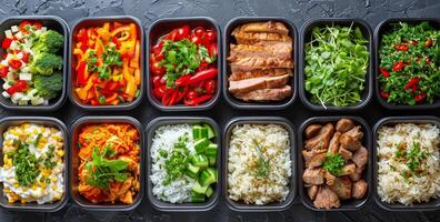 Healthy Meal Prep Containers With Various Dishes for a Week photo