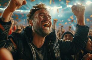 Excited Fan Cheering at a Stadium Event photo