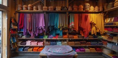 Colorful Clothes Hanging In A Rustic Clothing Store photo